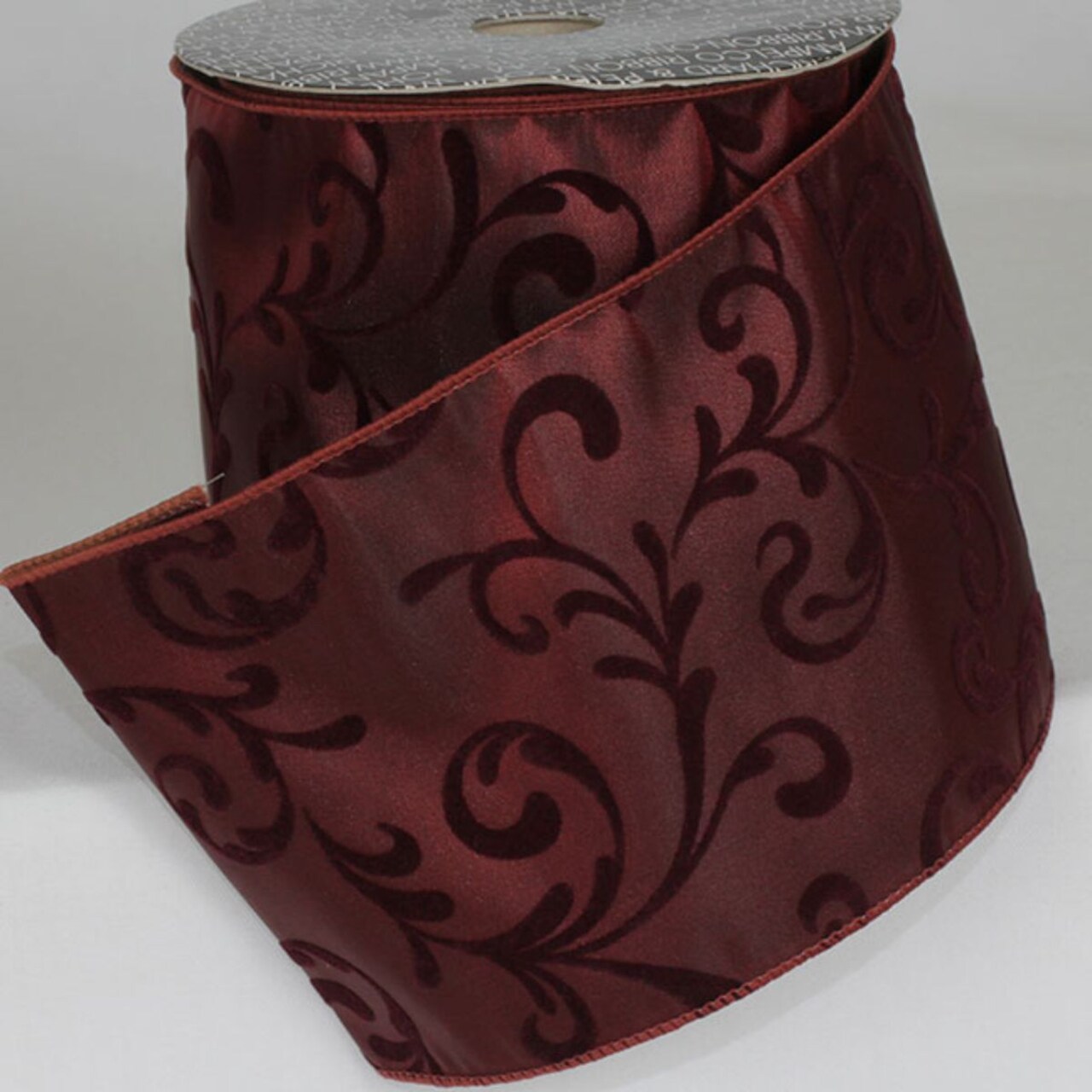 The Ribbon People Burgundy Red and Brown Swirl Wired Craft Ribbon 5" x 20 Yards
